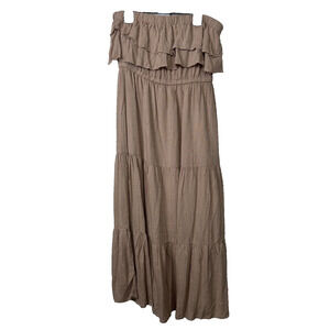 HYFVE Strapless Dress Size S Beige Elastic Tiered Lined Ruffle Boho Rayon D46